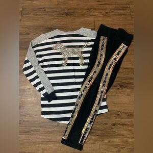 Victoria’s Secret Pink Bling Stripe Dog Tshirt/ Leggings Outfit set S